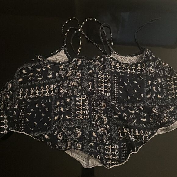 Like New Free People oversized floral cotton tank top navy M - Picture 6 of 6